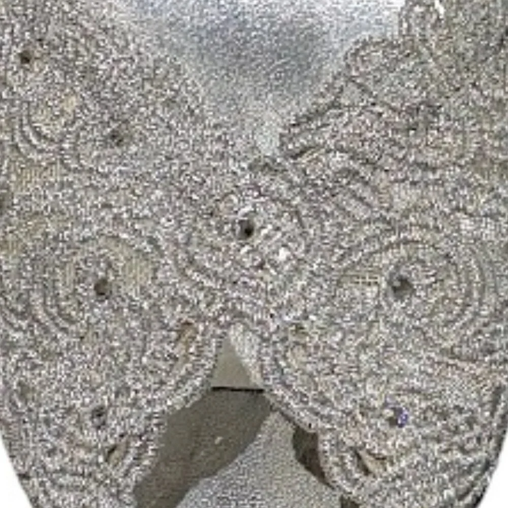 Stuart Weitzman Vintage Silver Chantilly Lace Gem Formal Peep Toe Heels Size 9.5